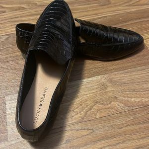 Lucky Brand Bejaz Black Croc Embossed Loafer Flats Size 10